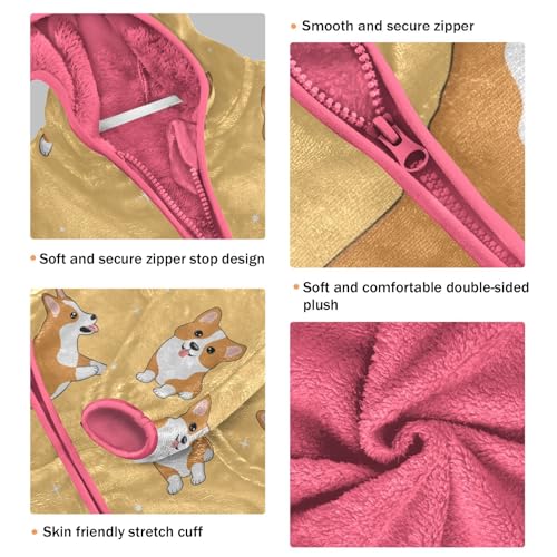 OTVEE Cartoon Corgi Dog Pattern Kids Hoodie Jacket Fall Spring Full Zip Warm Outwear Coat3