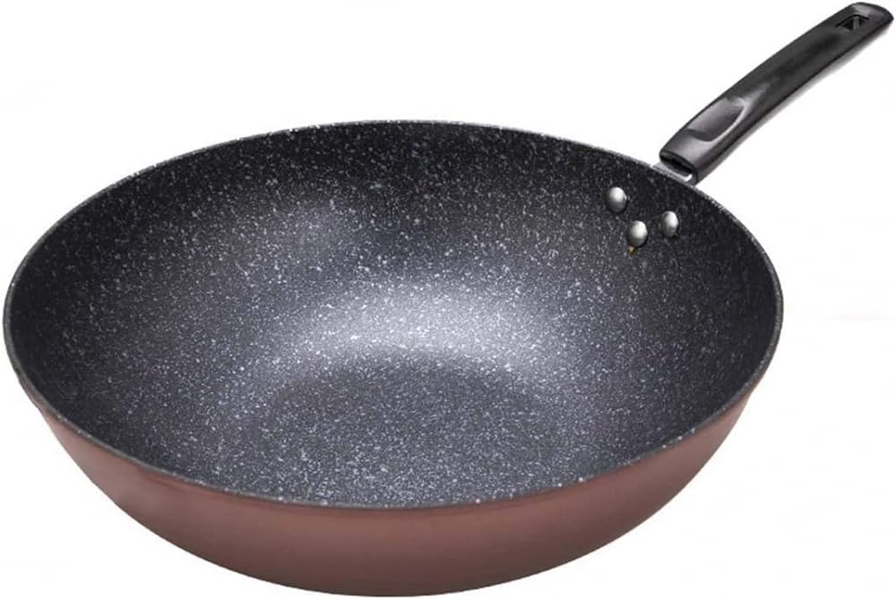 Ghisa di padella Wok, wok e friggi per padelle antiaderente padella inferiore piatto a base di wok con manico ergonomico e fondo piatto, wok antiaderente per tutte le corse, 32 cm (34 cm/13 pollici)