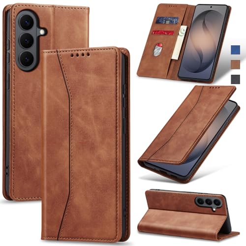 Image of Jasonyu Flip Wallet Case for Samsung Galaxy S26 Plus /S26+ 5G,Leather Magnetic Folio Cover with Card Holder,Kickstand - TPU Shockproof Durable Protective Phone Case,Brown