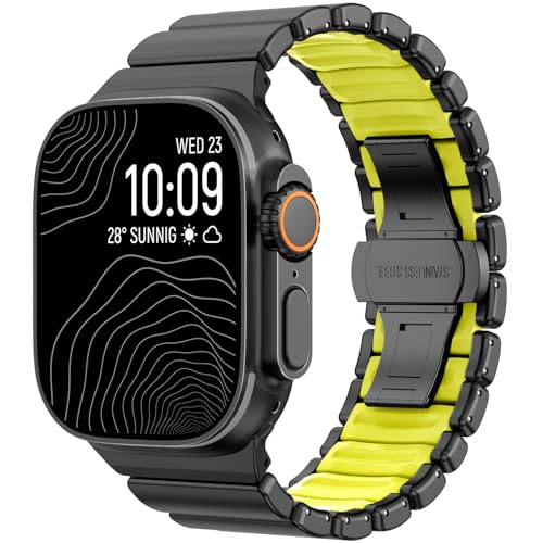 Image of CHANCHY Titanium Band Compatible with Apple Watch Ultra 3 /2 /1 Band 49mm 46mm 45mm 44mm 42mm, Luxury Band Titanium Silicone Dual-Layer Link for Men iWatch Series 11 10 9 8 7 6 5 4 SE
