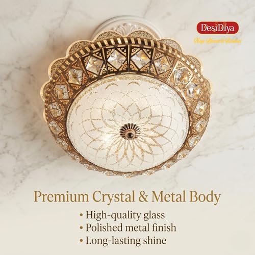 Image of Desidiya LED Modern Round Flower Chandelier for Living Room Ceiling Crystal Ceiling Light Lamp | Jhummar Lighting for Bedroom, Pendant Lighting for Hall, Living & Dining, Multicolour (300MM)