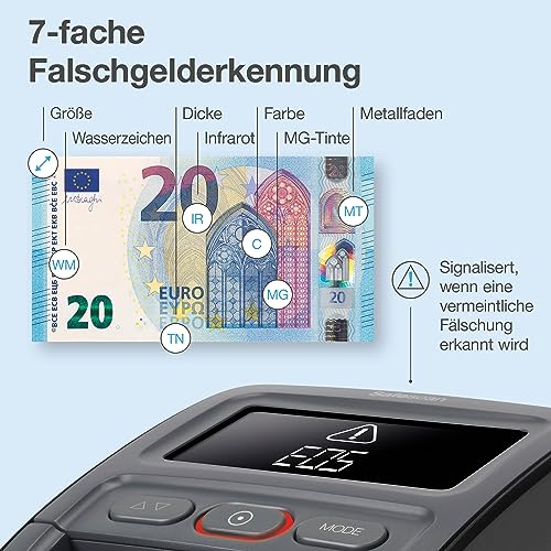 Safescan 155-S Schwarz - Automatisches Falschgeld Prüfgerät zur 100% Sicherheit - Includes RS-100 and Batterie - Abnehmbarer Stapler