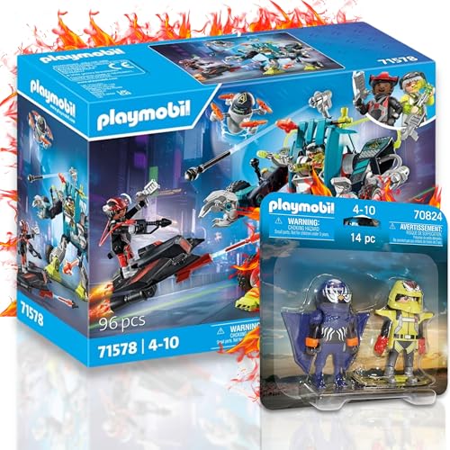 PLAYMOBIL 70824 Air Stuntshow DuoPack PL71578 - Juego de bloques de construcción para robot vs planeador de vuelo, diversión aventurera