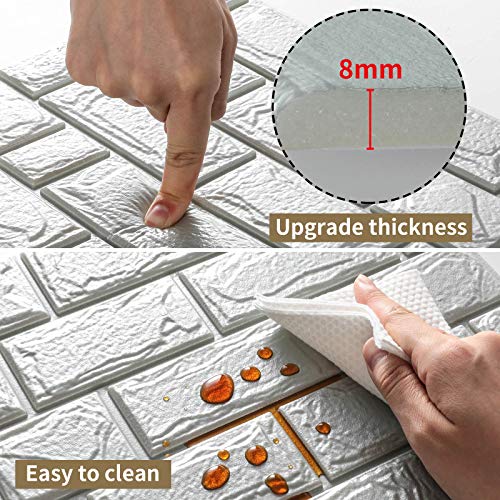 WADILE 3D Wallpaper Brick 20PCS Self Adhesive Peel and Stick Removable Wall Panels Waterproof PE Foam for Bathroom Living Room Home Decoration