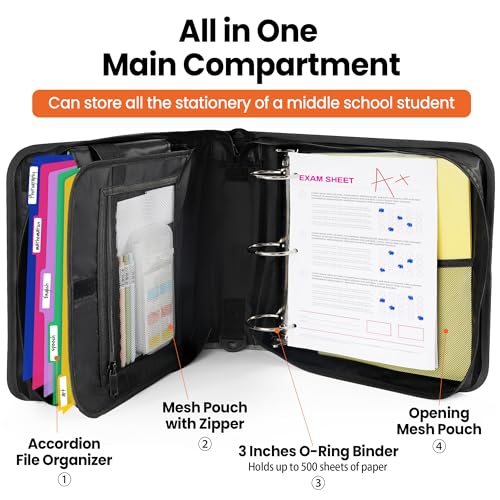 Sunee S-Z7899 Zipper Binder 3 Ring With Shoulder Strap And Pockets, 3 Inches 3-Ring Organizer Binder thumb #1