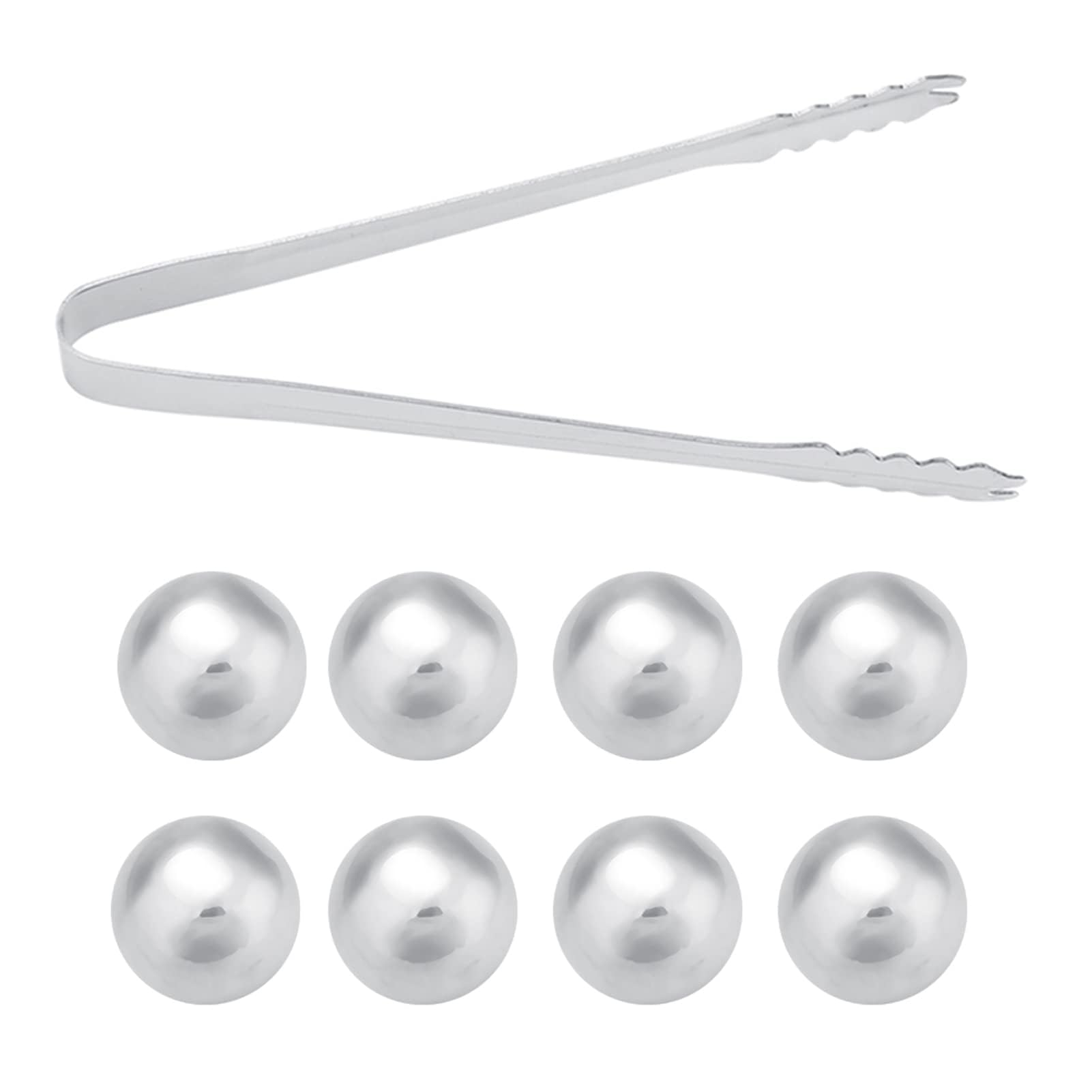 Stainless Steel Ice Spheres Chills Whiskey Wine Stones with Tong for Party Home Pub (1.8cm Diameter)