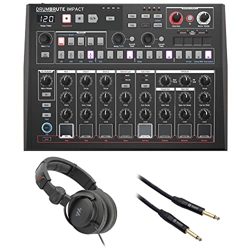ARTURIA DrumBrute Impact Special Edition Noir Analog Drum Machine (Black) Bundle with Polsen HPC-A30-MK2 Studio Monitor Headphones and 1/4