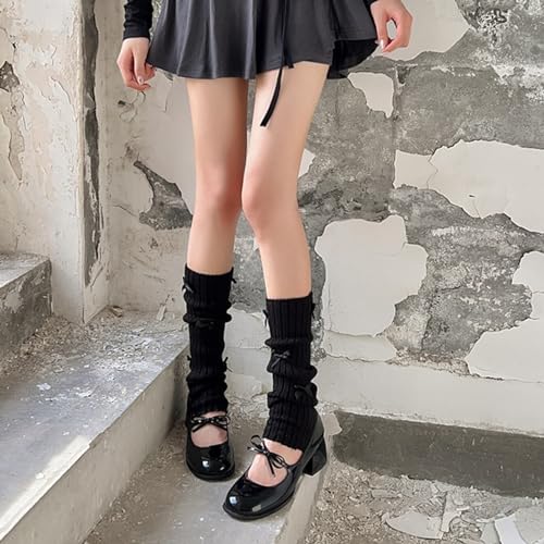 Image of Fashion Girl Knit Leg Warmers Harajuku Bow Decor Loose Socks Vintage Kawaii Leg Sleeves Lolita Socks