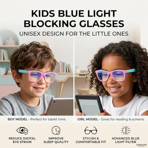 Image of Kids Blue Light Blocking Glasses Rectangle Digital Boys Girl Age for 5-12