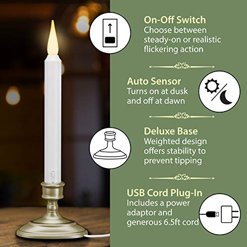 612 Vermont LED Electric Window Candles with Sensor Dusk to Dawn, Warm