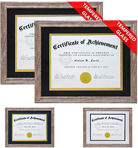 Diploma Frame Tempered Glass - Document Frames 8.5X11 With Mats(Navy, Black, White, Golden), Rustic Wooden Graduation Picture Frame 11X14 Without Mat For Certificate, Degree (Set Of 2, Brown) #TOP24