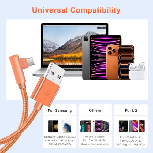 OCEEK USB-A to USB-C Right-Angle Cable 3Pack 6FT, Nylon Braided - image 8