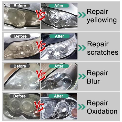 Image of STHIRA Headlight Restoration Repair Kit, 90ml Car Headlamp Lens Cleaner & Polishing Accessories Tool Kit for Removing Oxidation, Yellowing, Scratches and Restoring Clarity
