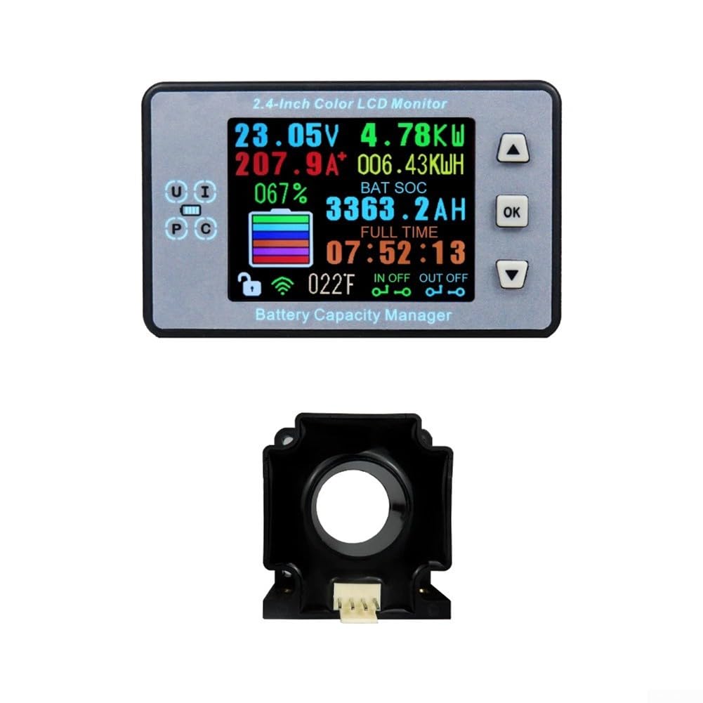 Bezprzewodowy monitor baterii DC 120 V 100 A, licznik kulomowy z wyświetlaczem LCD 2,4 cala do monitorowania napięcia, prądu, pojemności i temperatury,