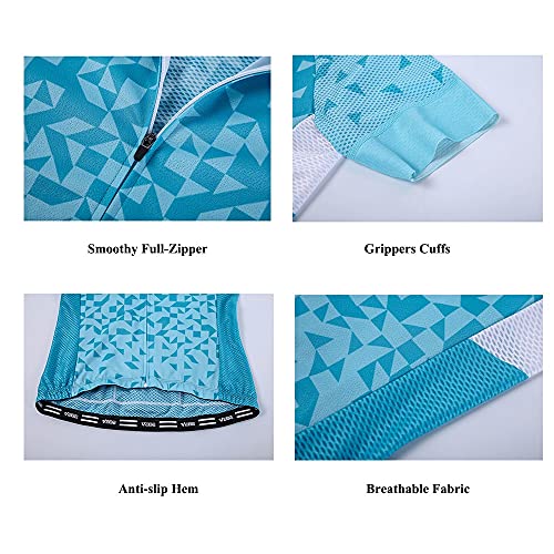 Vebe Women Cycling Jersey Short Sleeve Bike Tights Clothing Bicycle Shirts Tops With Pockets(Blue,M) #TOP2