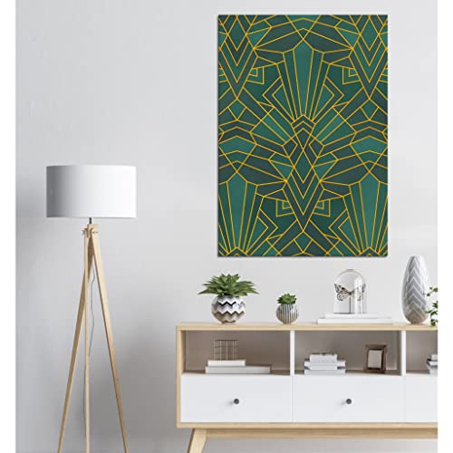 Art mural abstrait de prestige – Toile encadrée vert émeraude géométrique