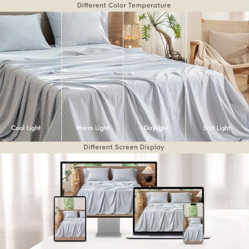 Image of MooMee Striped Sheet Set 100% Washed Cotton Linen Like King