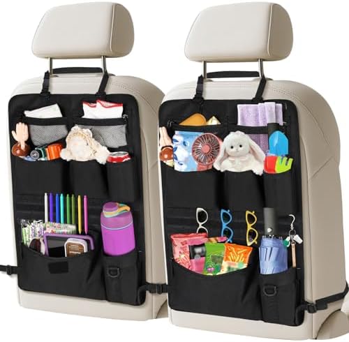 2 Stück Auto Rücksitz Organizer für Rückenlehnenschutz Oxford Wasserdichter mit 7 Tasche und taktischer Klebeband Car Organizer Backseat Hängende Aufbewahrungstasche große Veransta