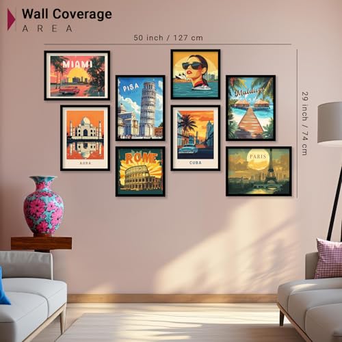 Image of kotart Retro Travel Theme Wall Poster with Frame for Room Office Living Room Hotel Home Decor - Modern Art City Vibes Wall Decor Photo Frames - Framed Posters / Paintings Set of 8 (Art 5, Small(10x13 or 10x10 inch), Framed)