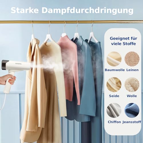 Tragbarer Dampfglätter 1200W, Handdampfer mit 30s Schnellaufheizung, 150ml Wassertank, 90° Faltbar, 2-in-1 Dampfbügler & Bügeleisen, Starke Dampfleistung für Reise & Zuhause