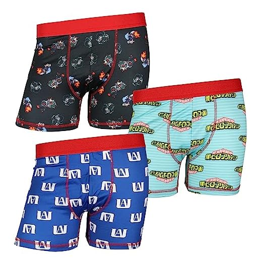 Conjunto de cuecas boxer masculinas My Hero Academia com desenho animado, 3 unidades, Preto, GG