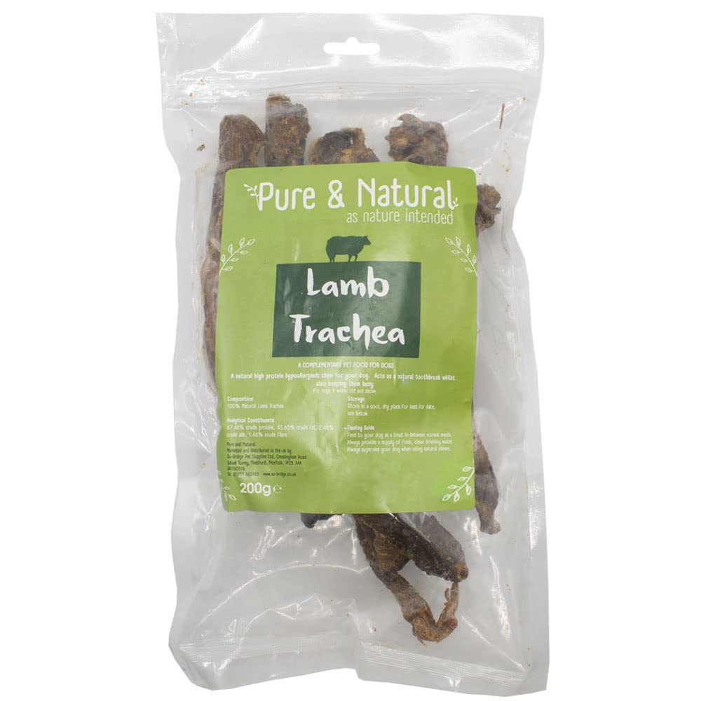 Pure & Natural Lamb Trachea for Dogs - High Protein, Hypoallergenic, Natural Dog Chews for All Ages - 200g Bag