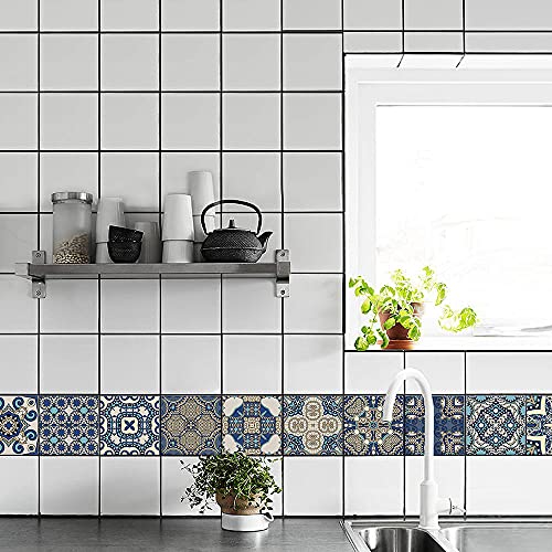 Vinilos Pared Cocina Mandala Azul Beige Vinilo Adhesivo Cenefas Adhesivas Baño Cocina Azulejos Decorativos Adhesivos Ba… - Imagen 3