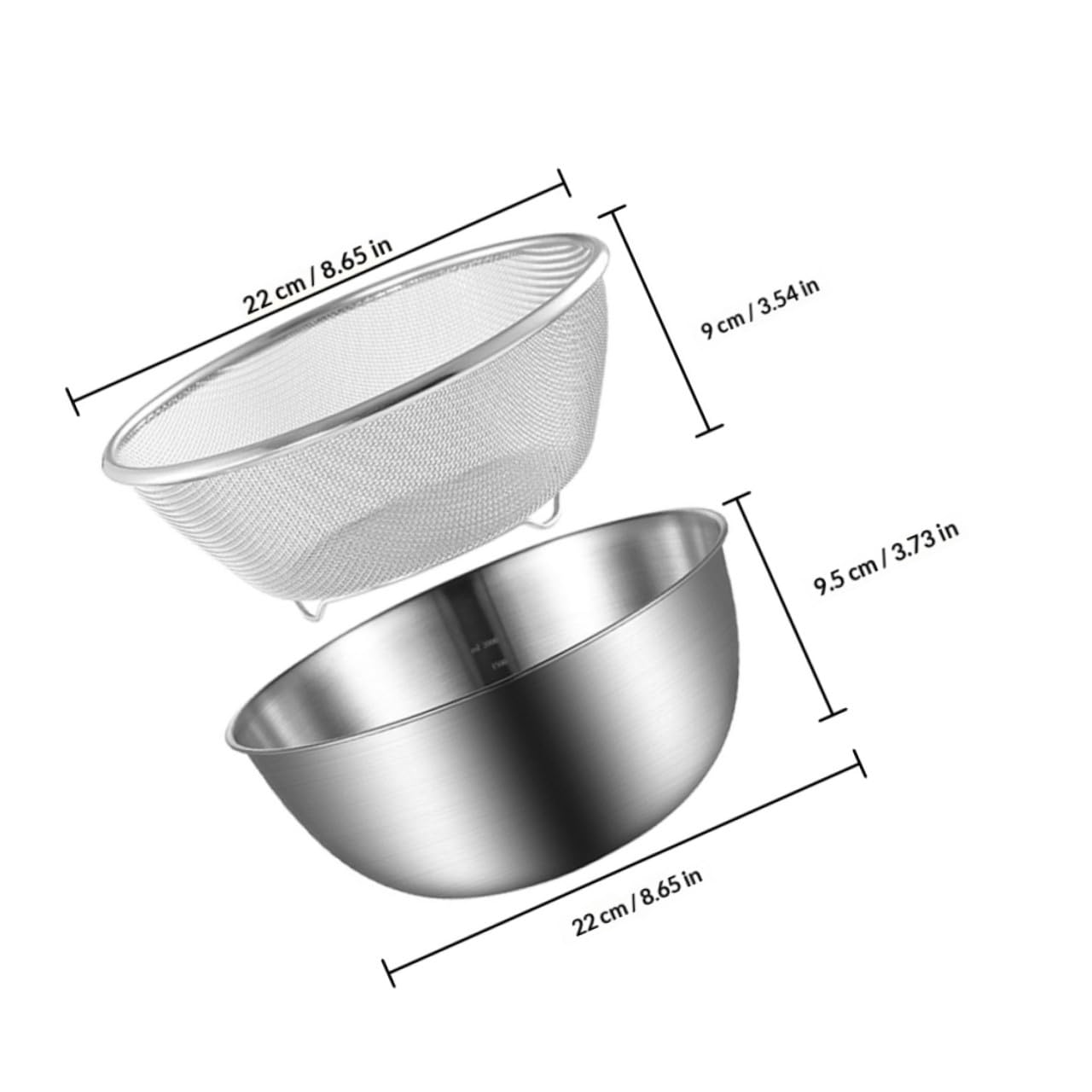 FRCOLOR Set Scolapasta in Acciaio Inox a 2 Livelli per Frutta e Verdura Doppio Cestino e Manici Laterali Resistente per Uso in Cucina