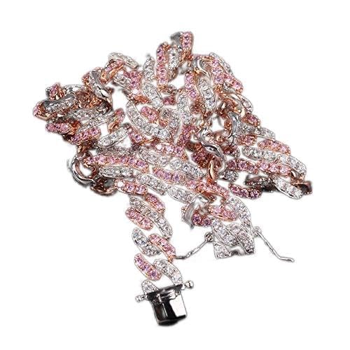 Collier chaîne cubaine 9mm micro pavé cz rose et blanc pour homme en style hip hop de luxe 20 pouces