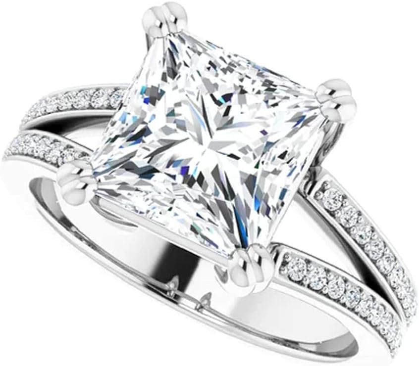 3 CT Princess Cut Colorless Moissanite Engagement Ring, Wedding/Bridal Ring Set, Solitaire Split Shank, Solid Sterling Silver Vintage Antique Anniversary Promise Ring Gift for Her