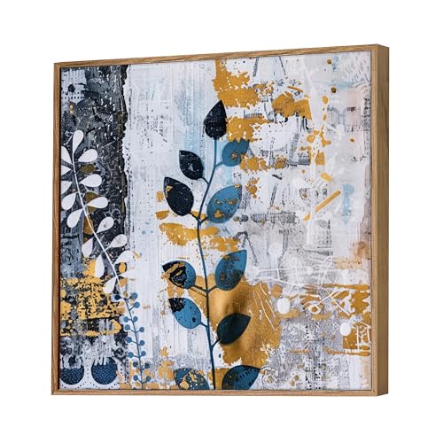 Image of Abstract Botanical Framed Canvas Wall Art Painting for Living Room | Modern Floral Artwork Painting with Frame | Contemporary Decorative Wall Decor for Home & Office, 23x23 Inch