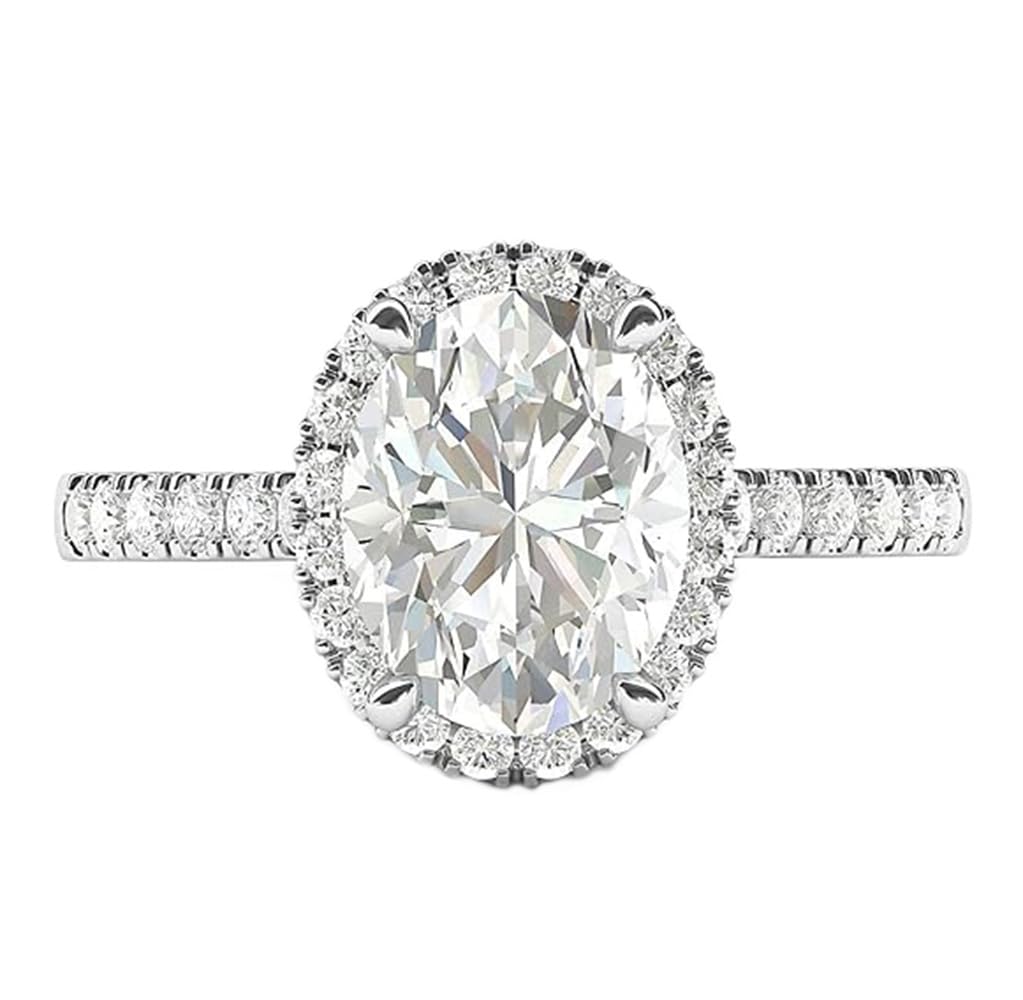 White Oval Cut Petite Halo Simulated Diamond Cubic Zirconia CZ Engagement Ring Stunning Solitaire Crystal Wedding Ring for Women (7)
