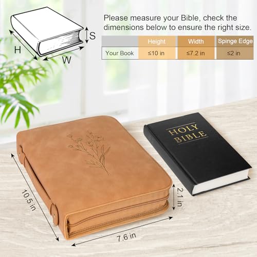 Bible Cover Case for Women, Leather Bible Case for Girl, Bible Bag with Handle, Detachable Wristlet Strap, Bible Carrying Case, Brown Bible Book Cover, Christian Gift for Lady, 10.5 x 7.8 x 2.1 inch - Thumbnail 3