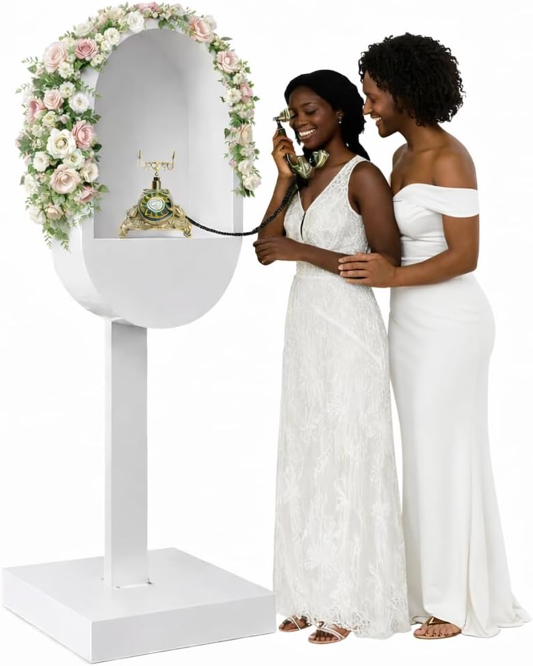 RDYMONKEY Audio Guest Book Stand White Telephone Booth for Wedding Outdoor Party Leave a Message Recording Stand Decoration Photo Booth Audio Guestbook Table