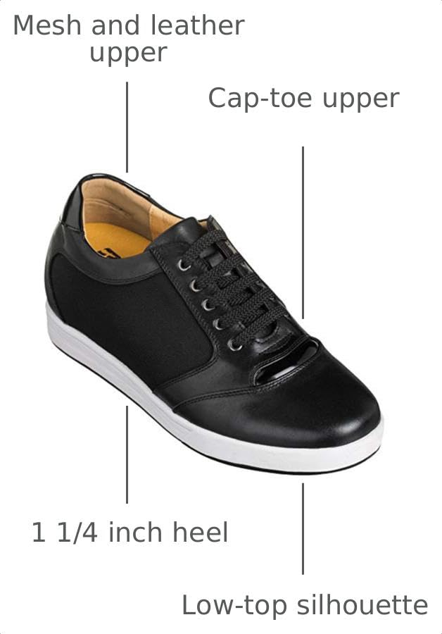 Image of TOTO Men's Invisible Height Increasing Elevator Shoes - Black Leather /Mesh Lace-up Casual Fashion Sneakers - 3.2 Inches Taller - A53272 - Size 8.5 D(M) US