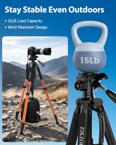 Image of 75inch Camera Tripod for ipad iPhone, Heavy Duty Aluminum Tripod with 360 Panoramic Ball Head,Compatible with Canon /Nikon /Sony DSLRs (Load 15 lbs for Travel /Live Streaming /Macro Shooting)