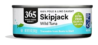 365 by Whole Foods Market, Skipjack Tuna in Extra Virgin Olive Oil, Salt Added, 5 Ounce