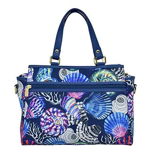 Image of Anuschka Multicompartment Satchel - Wanderlust Collection - Nylon Fabric with Genuine Leather Trim and Artwork Print