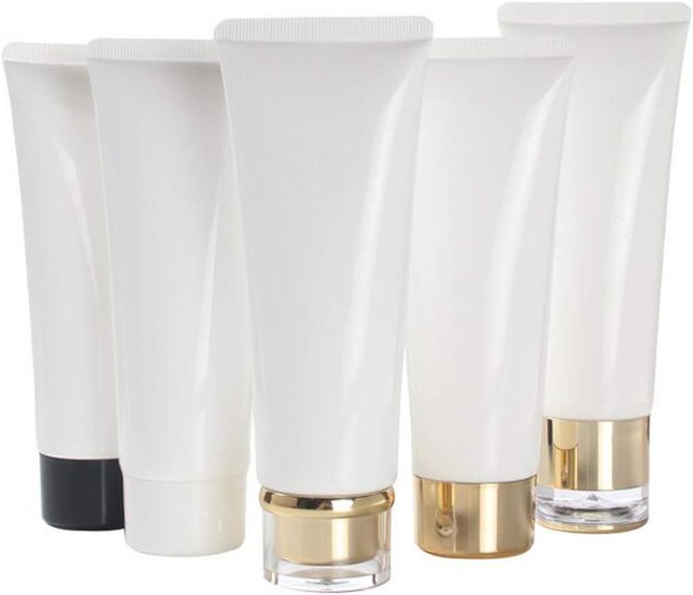 Snadulor 20 Pcs 100ml/3.4oz Empty Plastic White Cosmetic Squeeze Tubes Refillable Travel Shampoo Conditioner Facial Cleanser Body Lotion Sample Packing Bottles Shower Gel Makeup Containers