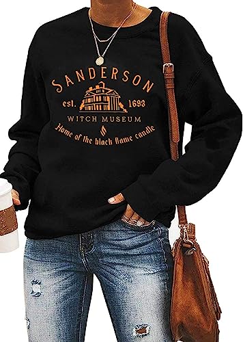 Yimoya Sanderson Witch Museum Sweatshirt Womens Funny Halloween Pullovers Hocus Pocus Blouse Tops, Black-1, XXL