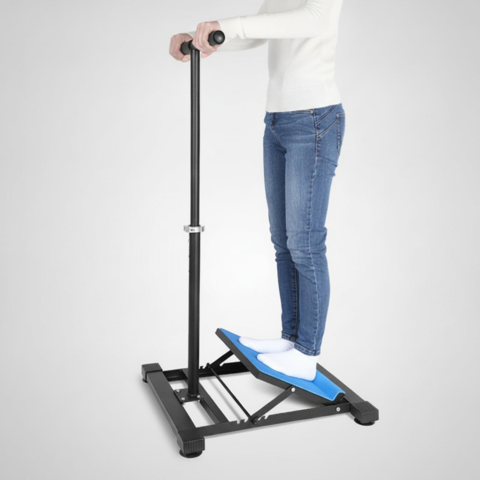 Tabla Estiramiento con Pasamanos Antislizante Tabla Inclinada con Asa Seguro Estirador Pantorrillas para Ejercicio Terapéutico, Modelo 2022 Con Reposabrazos Reforzado Azul