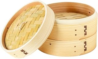 Thunder Group せいろ 蒸し器 18cm 2段セット シート20枚付 杉 竹 天然木 中華蒸籠 蒸し料理 小籠包 WDSTM018S3