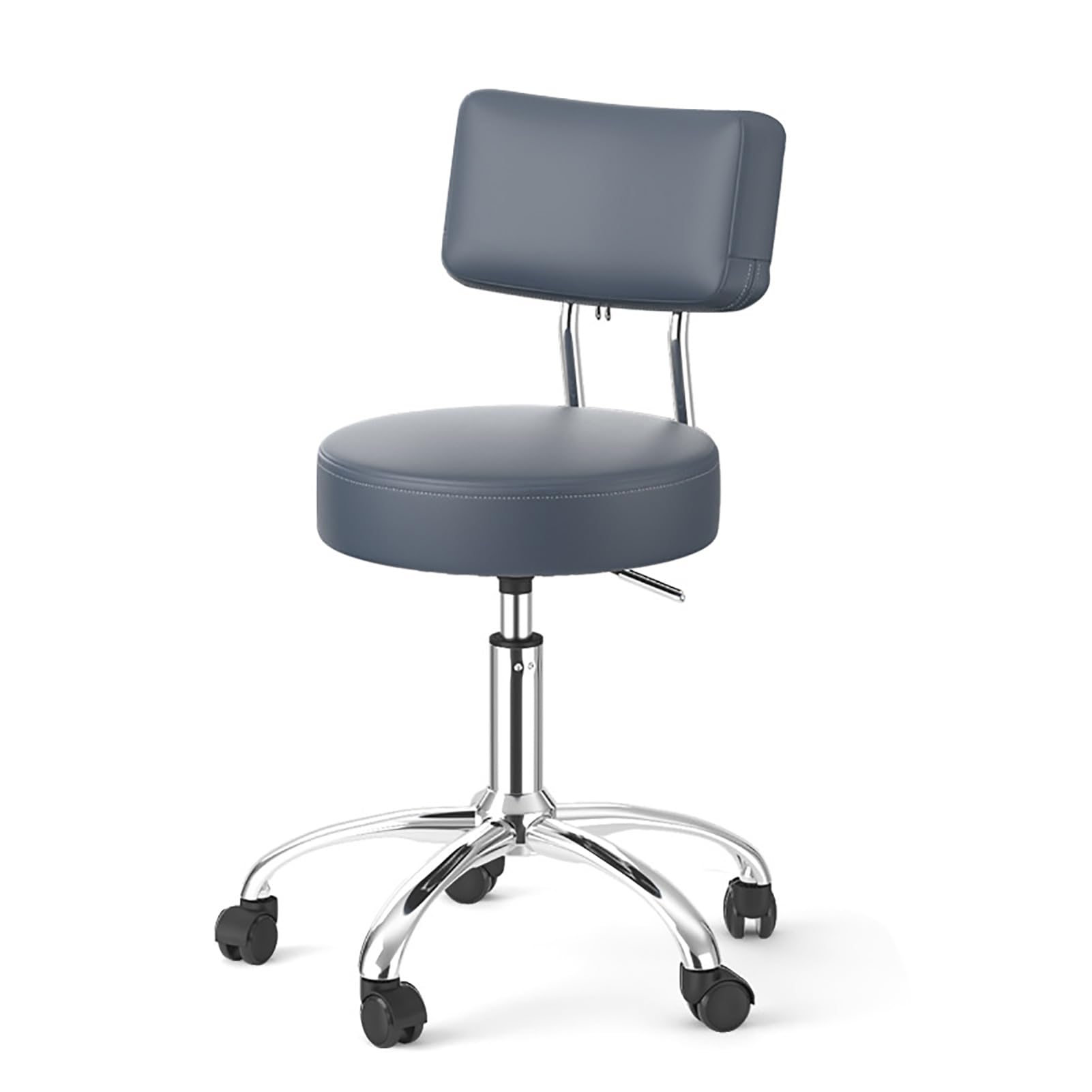 Tabouret de travail de dessin réglable avec dossier et roulettes en cuir PU