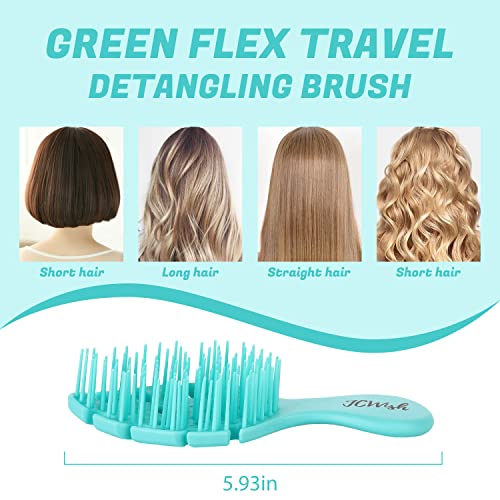 2-Pack Greenflex Scented Detangling Brush - Detangler For Thick Wet Hair Brush - Essential Oil Infused Styling Tools For Dry Natural 3A To 4C Kinky Curly Wavy Straight Hair - Large & Travel Mini Kids Size - Rosemary Green #TOP6