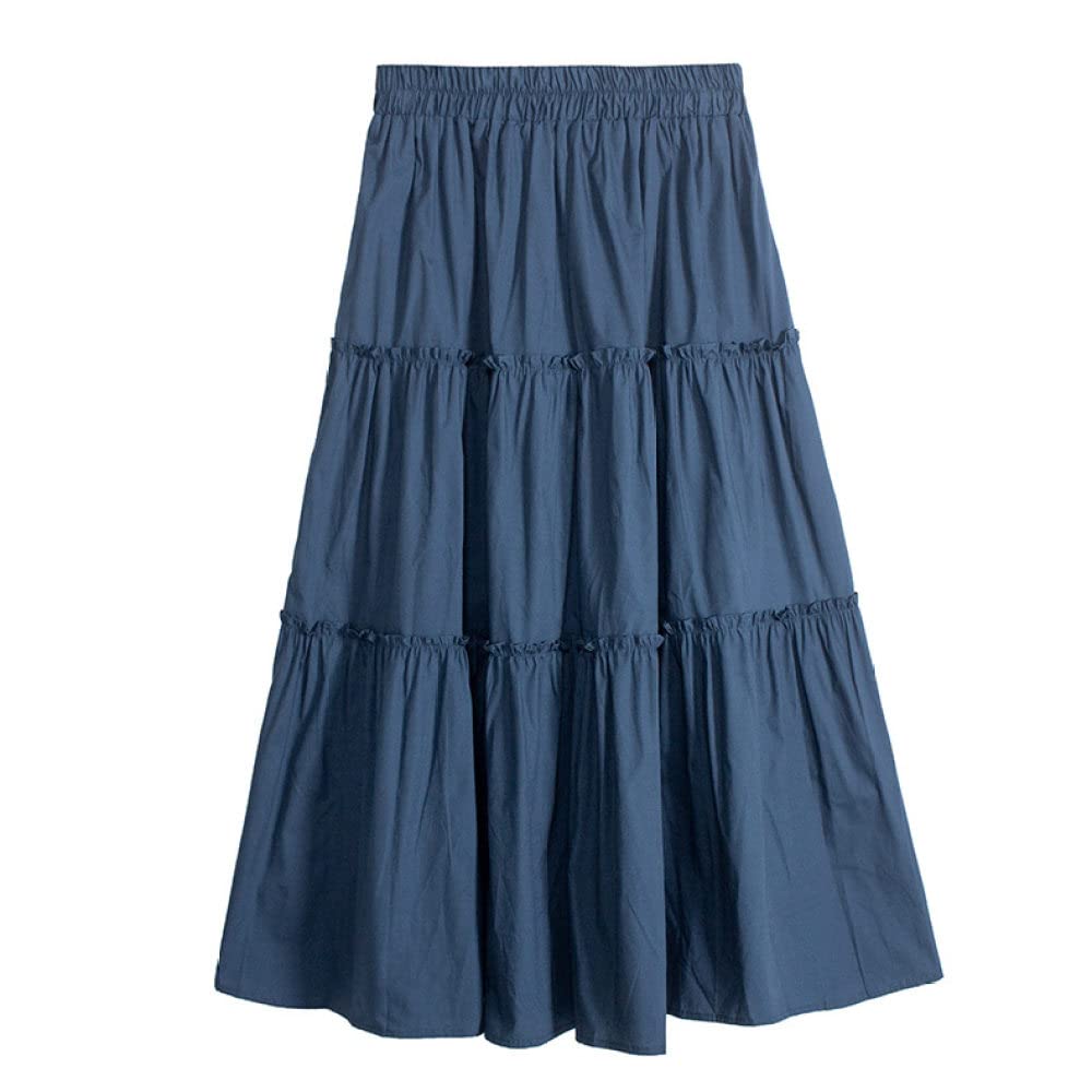 Spódnice dla kobiet Wielka Brytania, plus rozmiar Czarna spódnica zimowa Elastyczna talia, falbana Ruched Spódnice z wysokim stanem Eleganckie spódnice maxi dla(Blue One Size)