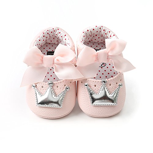 Meckior Infant Baby Girls Crown Mary Jane Soft Sole Bowknot Princess Shoes Newborn Prewalker Wedding Dress Flats Toddler Sneaker