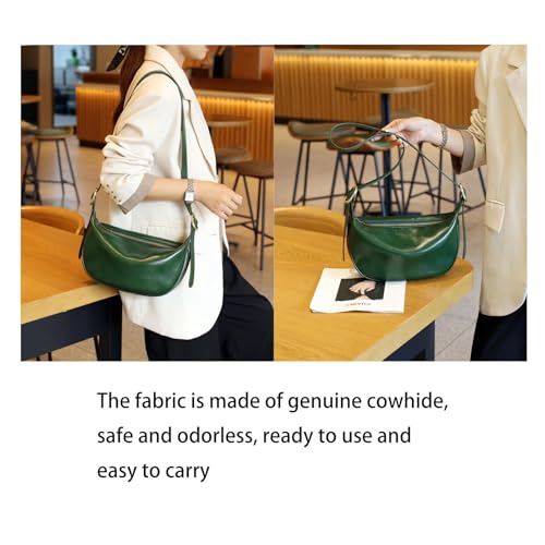 Shoulder Bags for Women Leather Cowhide Bag Commuter Crossbody Dumpling Bag Large Capacity (green)4