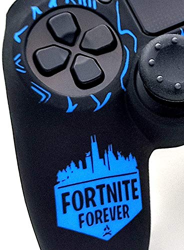 Image of PSS Ps4 Fortnite Theme Silicone Protective Case Cover for PlayStation 4 PS4 Controller with 2 PC Thumb Grips,Black & Blue