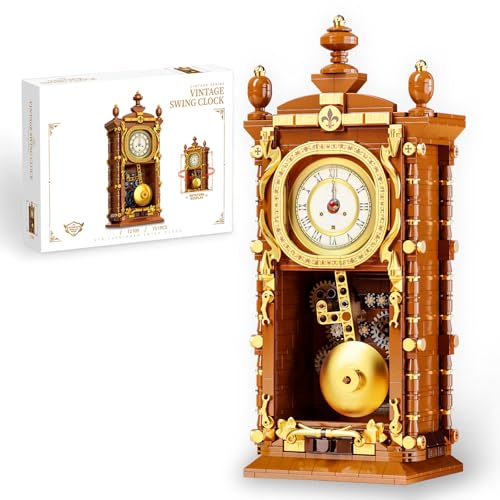 Vziimo Retro Clock Building Blocks Set, Vintage Pendulum Clock Model Kit with Real Functional Timepiece, Creative Gift Toys for Adults Teens 14+ (751 PCS)