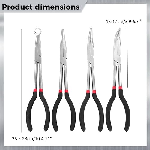 Miniatura 5 de yeesport Alicates de punta larga de 11 pulgadas, juego de 4 alicates de punta de aguja, alicates de punta de aguja larga de 90 grados, juego de